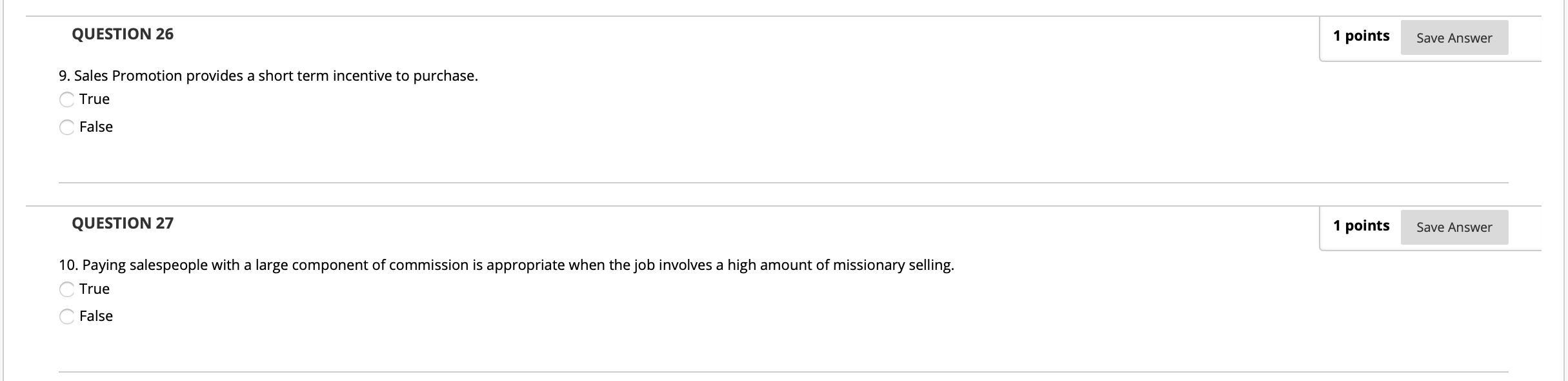 QUESTION 26 1 points Save Answer 9. Sales