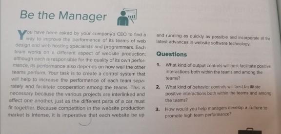 Need help Be the Manager tot and running as