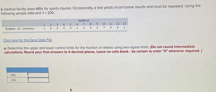 a. Determine the upper and lower control limits