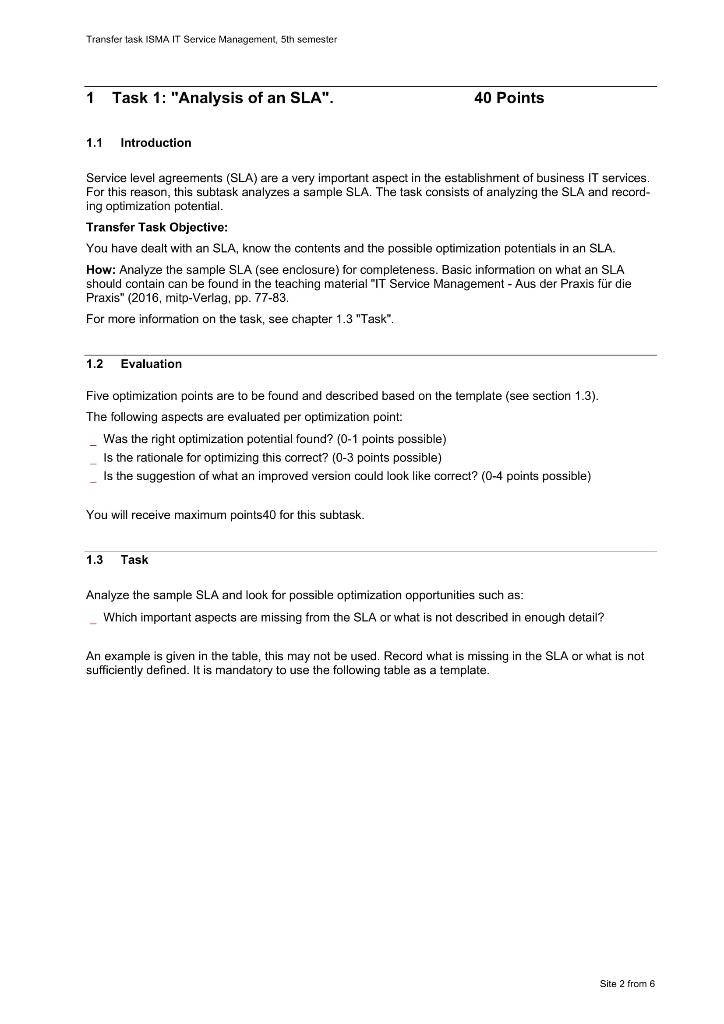 Transfer task ISMA IT Service Management, 5th