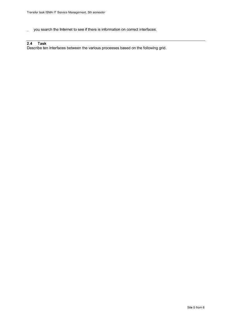 Transfer task ISMA IT Service Management, 5th
