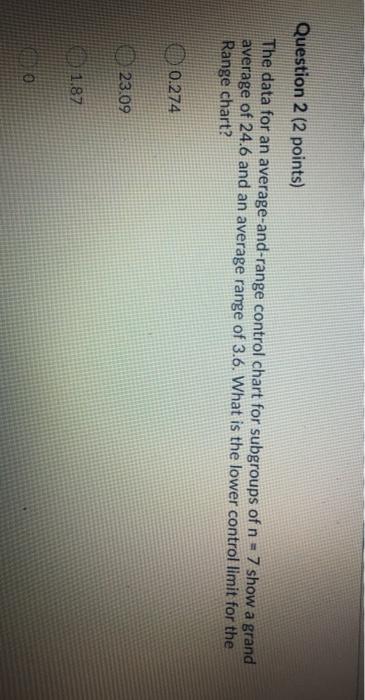 Question 2 (2 points) The data for an