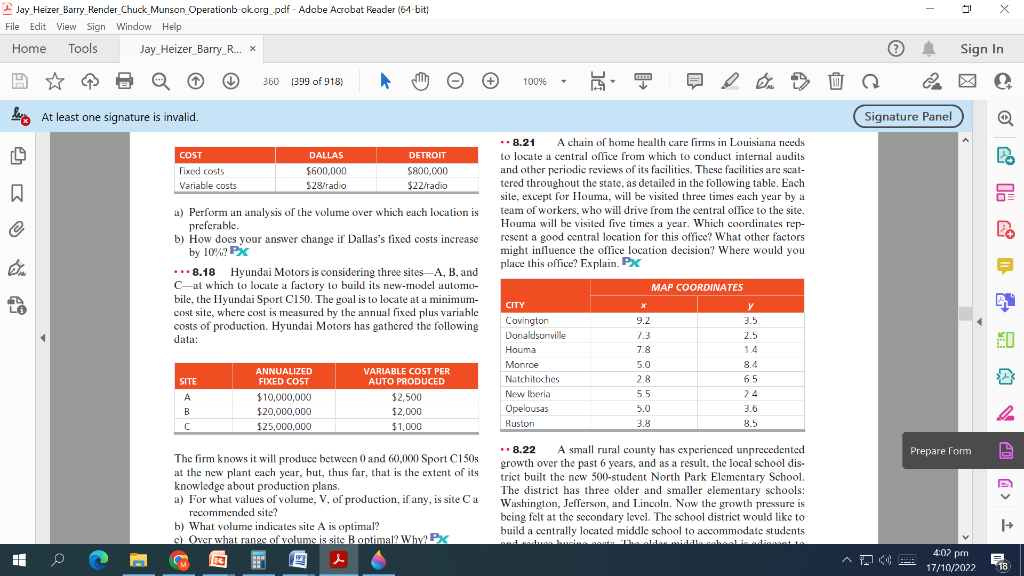 Question 8.18 and 8.21 I.