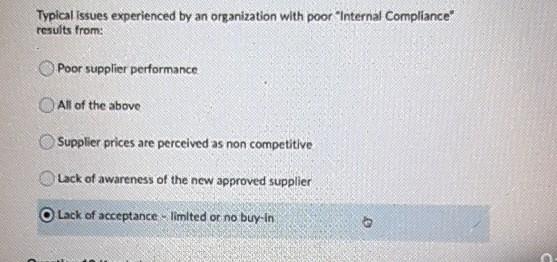 Typical issues experienced by an organization