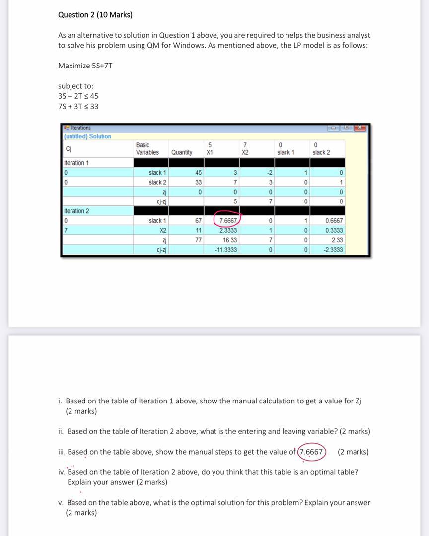 . course - management science Question 2 (10