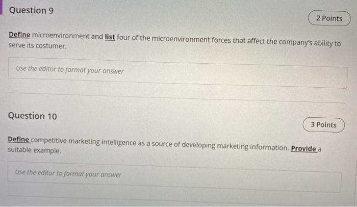 question 9 and 10 Question 9 2 Points Define