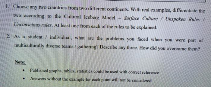 1. Choose any two countries from two different