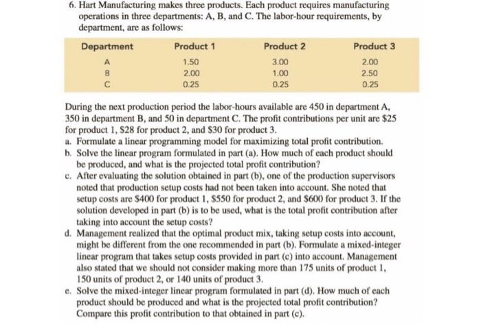 answer using excel solver 6. Hart Manufacturing