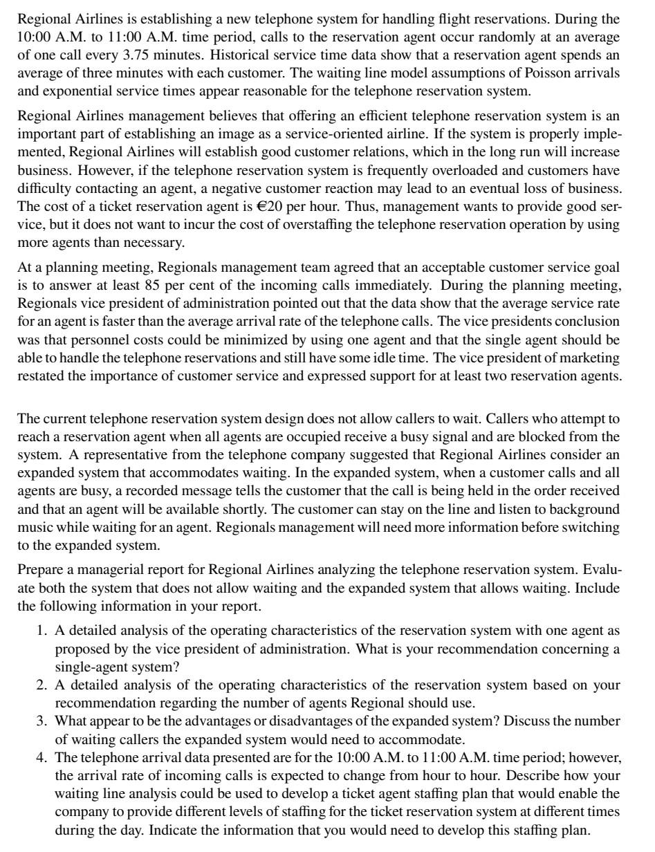 Regional Airlines is establishing a new telephone