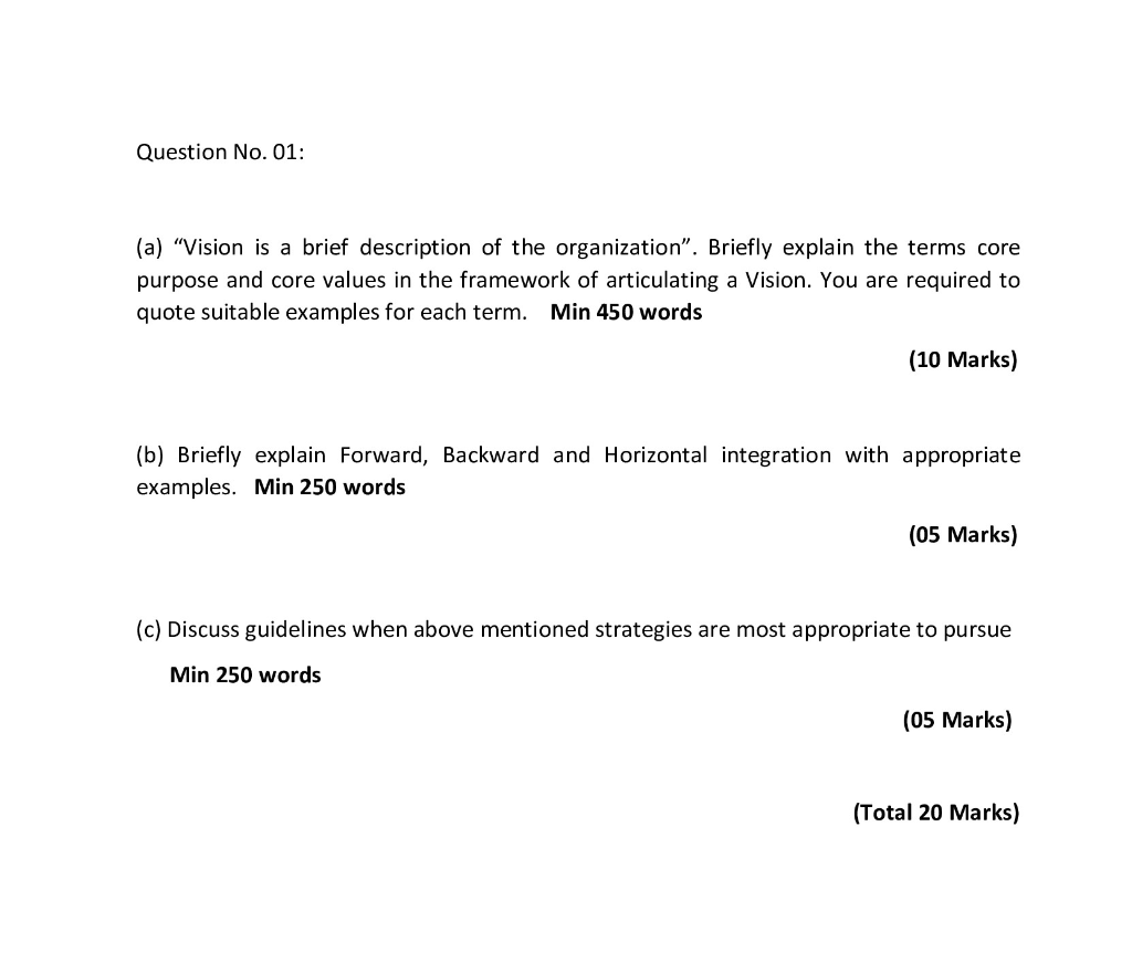 Question No. 01: (a) "Vision is a brief