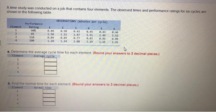 A time study was conducted on a job that contains