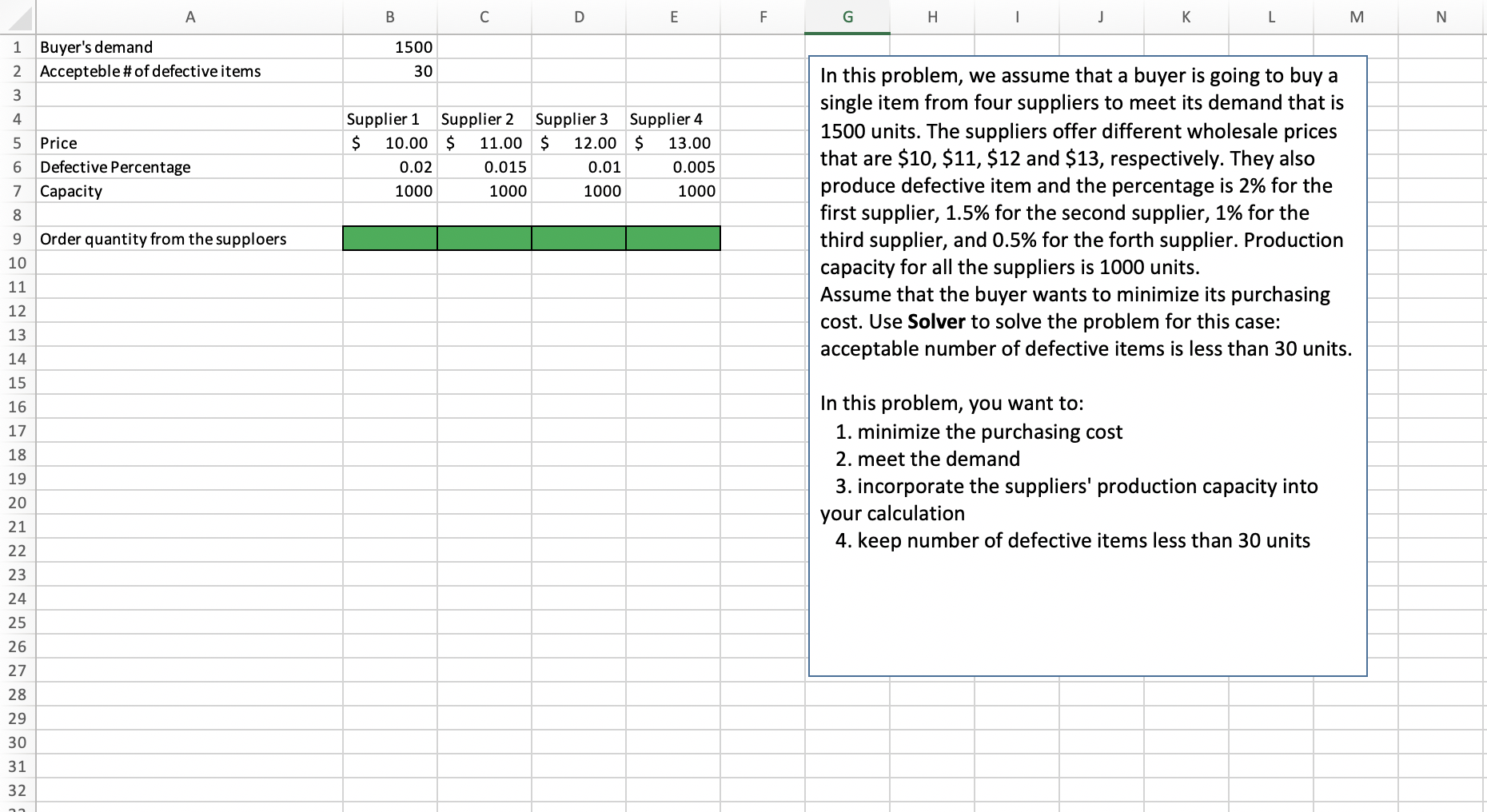 A B D E F G H J K L M N 1 Buyer's demand