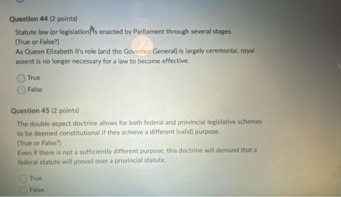Question 44 (2 points) Statute law (or