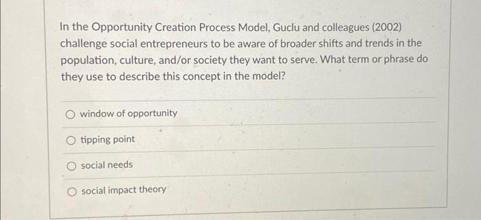 In the Opportunity Creation Process Model, Guclu