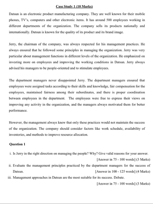 Case Study 1 (10 Marks) Datsun is an electronic