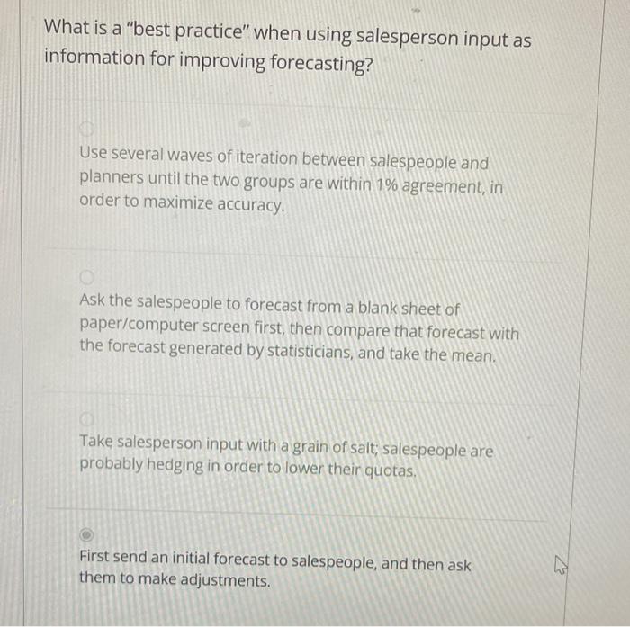 What is a "best practice" when using salesperson
