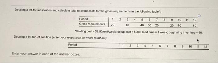 Develop a lot-for-lot solution and calculate