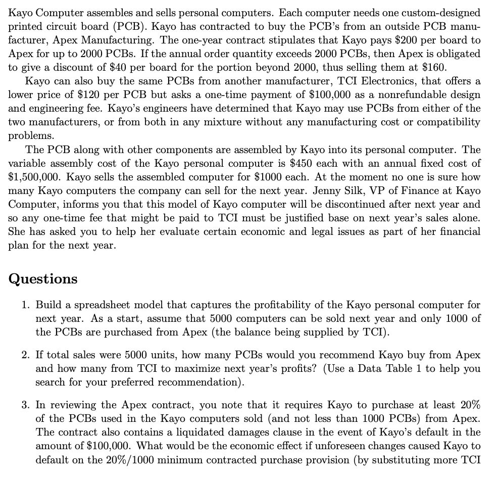 Please answer questions 1-4. Kayo Computer