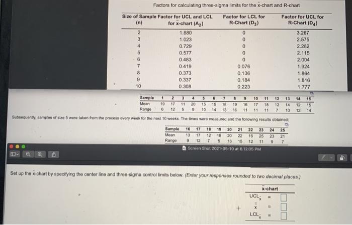 Factors for calculating three-sigma limits for
