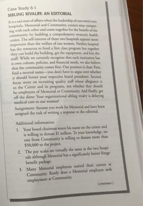 Case Study 6-1 SIBLING RIVALRY: AN EDITORIAL le