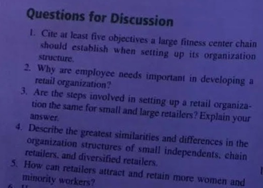 Questions for Discussion 1. Cite at least five