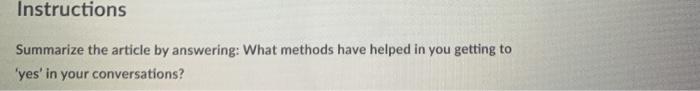 Instructions Summarize the article by answering:
