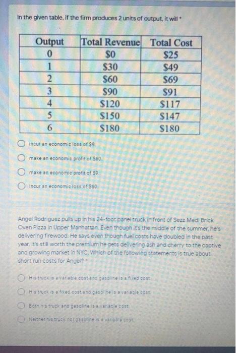 Using the data in the given table, when the firm