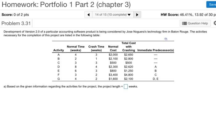 Homework: Portfolio 1 Part 2 (chapter 3) Save