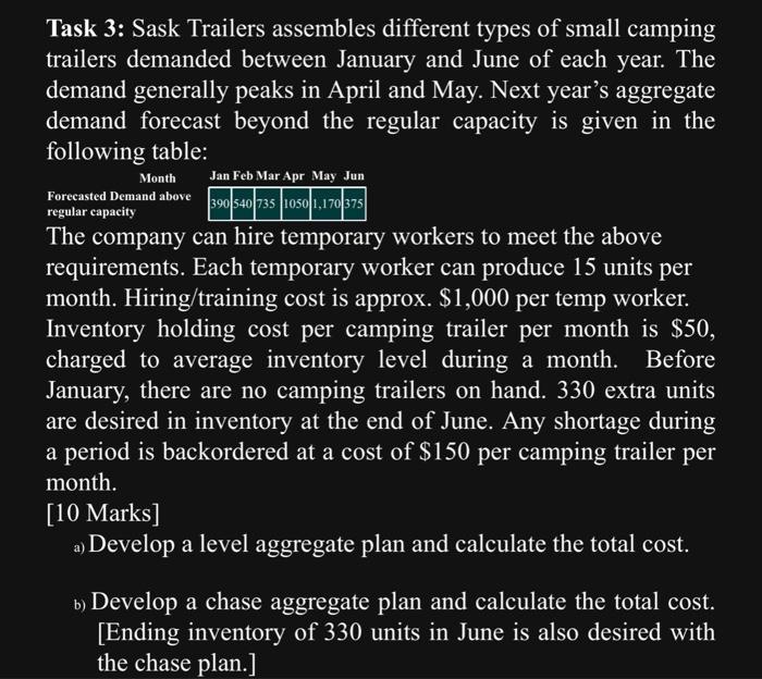 Task 3: Sask Trailers assembles different types