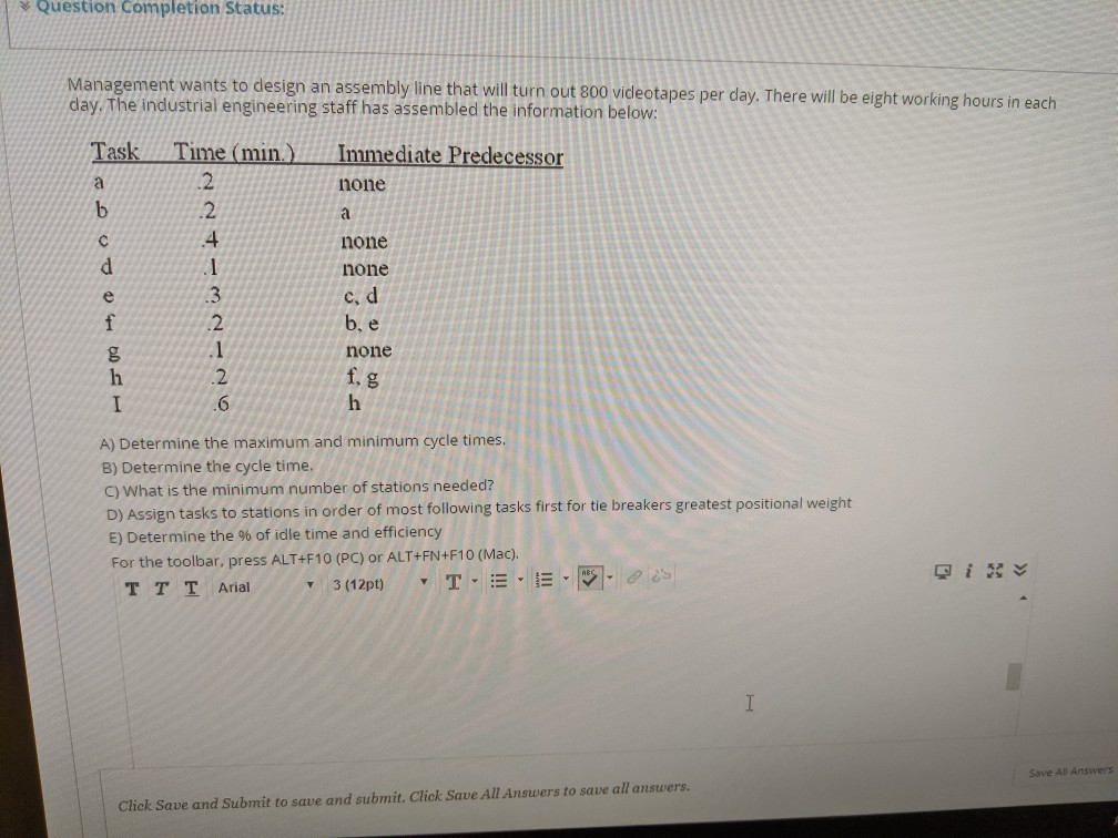 D and E Only Question Completion Status: