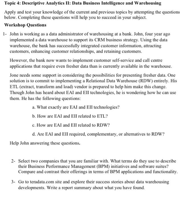 Topic 4: Descriptive Analytics II: Data Business