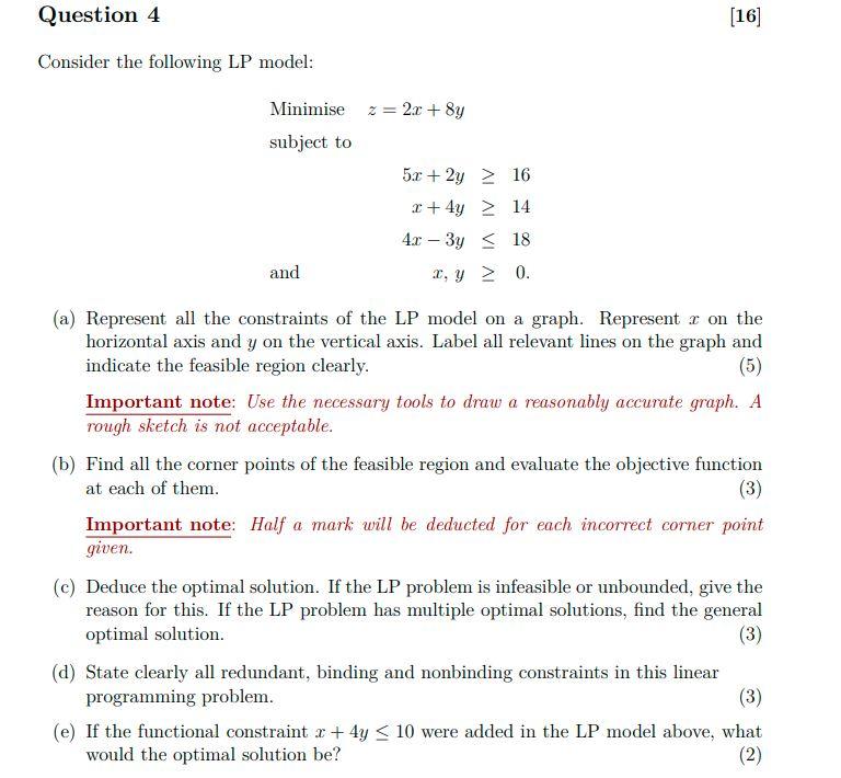OPERATIONS MANAGEMENT Question 4 [16] Consider