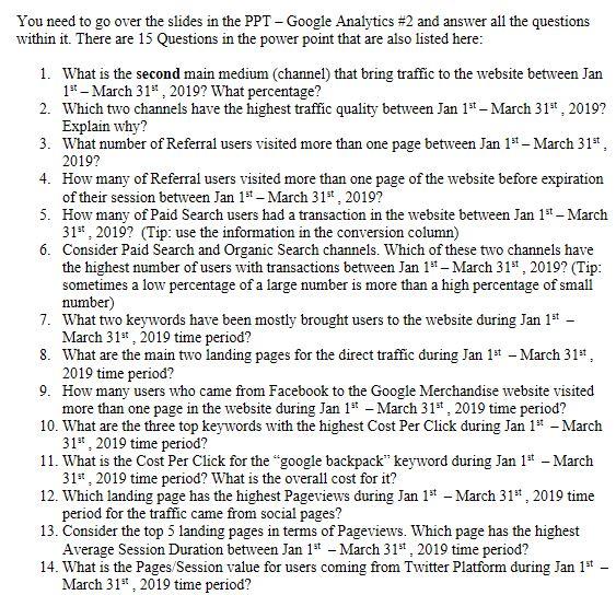 Google Analytics Assignment You need to go over
