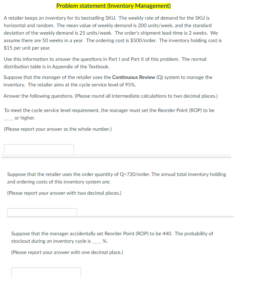 Problem statement (Inventory Management) A