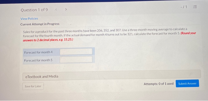 -/1 E > Question 1 of 9 View Policies Current