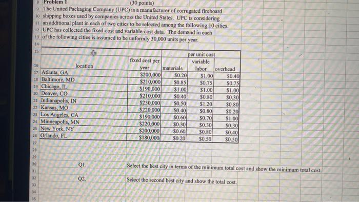 8 Problem (30 points) The United Packaging
