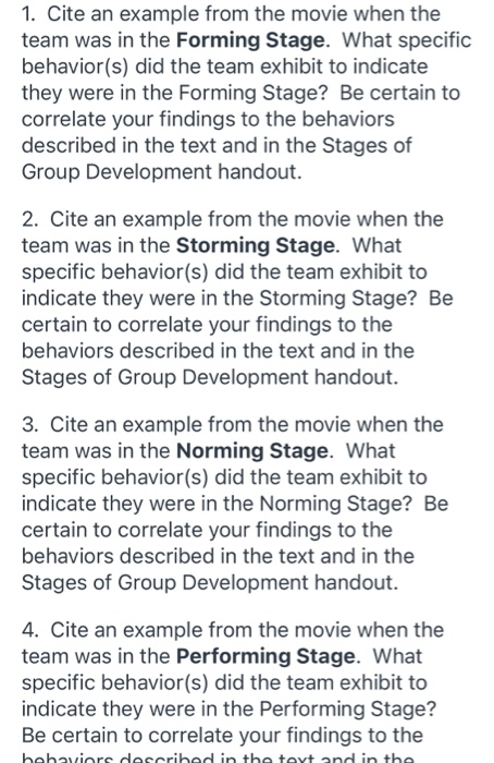 1. Cite an example from the movie when the team