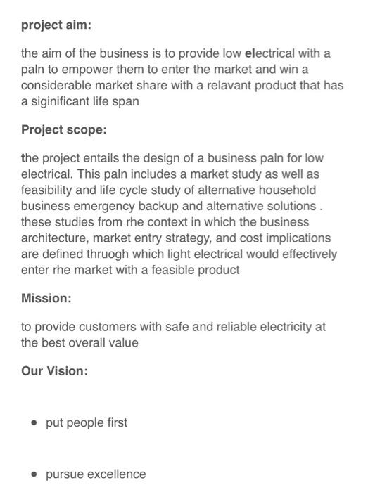 buisiness plan for low current company 6.0