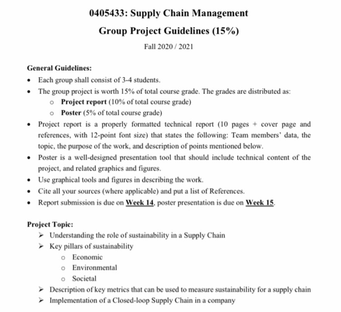 supply chain management project please read the