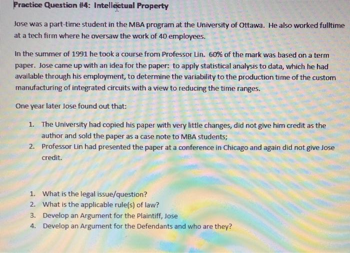 Practice Question #4: Intellectual Property Jose