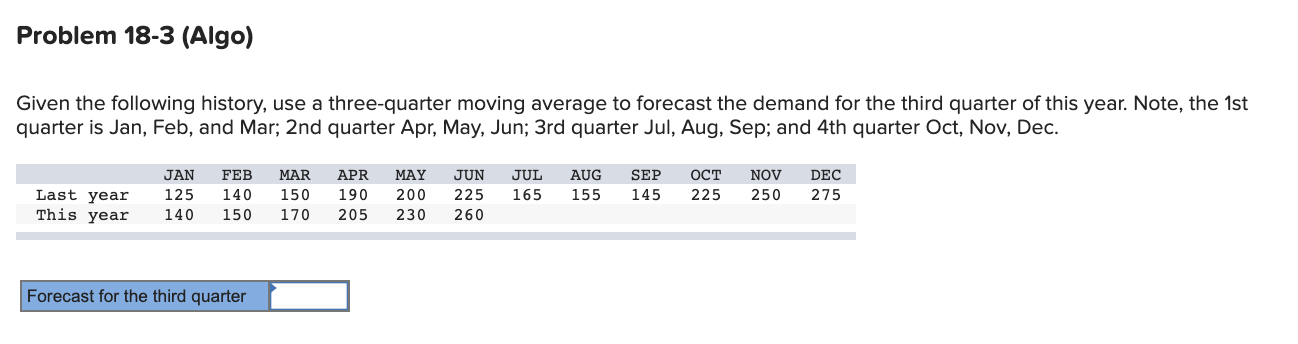 Problem 18-3 (Algo) Given the following history,