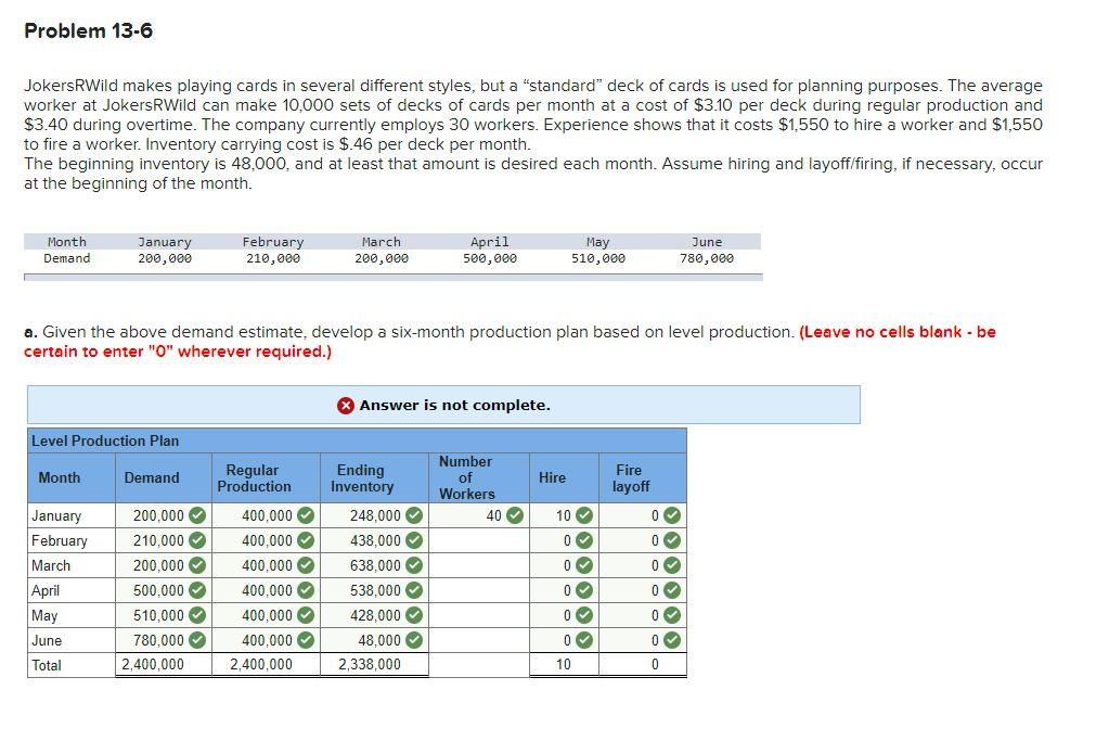 Problem 13-6 JokersRWild makes playing cards in