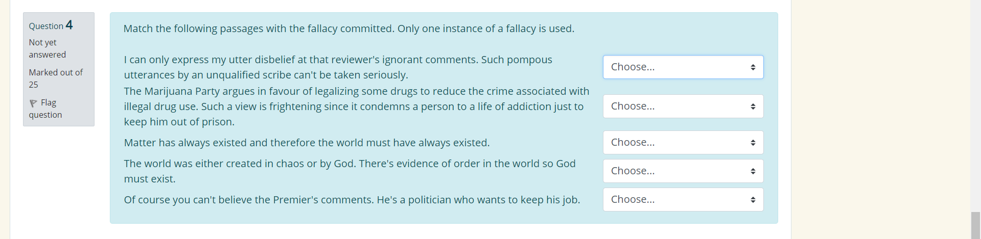 Philosophy Question number 4 answers options: ad