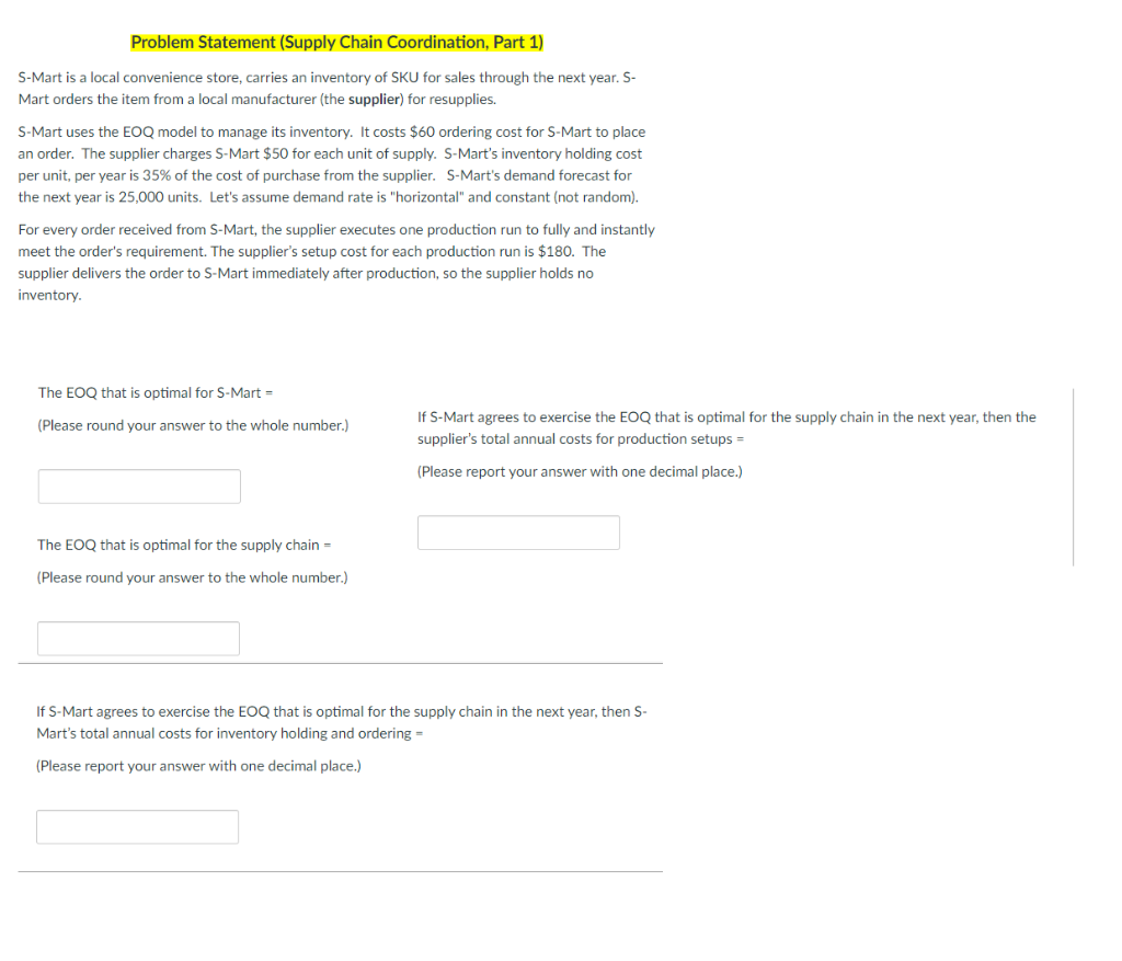 Problem Statement (Supply Chain Coordination,