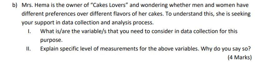 b) Mrs. Hema is the owner of "Cakes Lovers" and