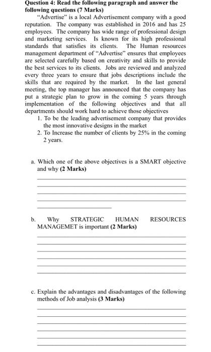 Question 4: Read the following paragraph and