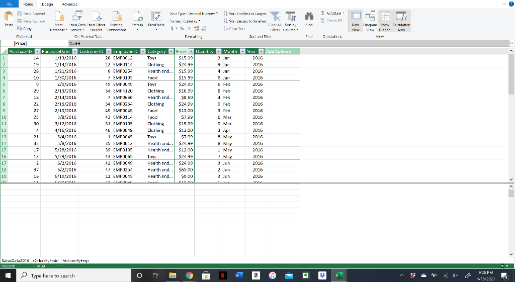 Create a calculated column to the right of Year