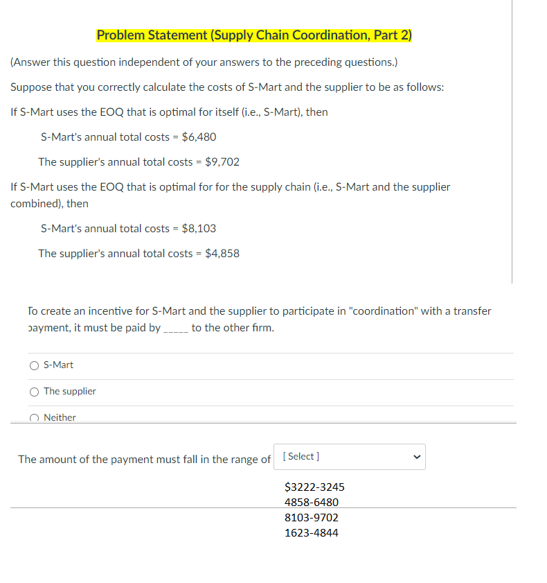 Problem Statement (Supply Chain Coordination,