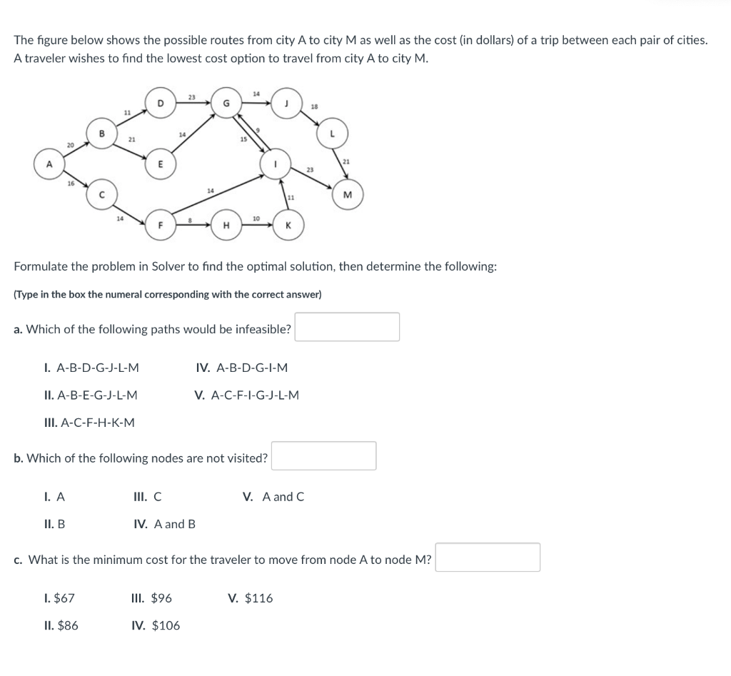 The figure below shows the possible routes from