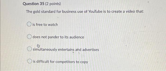 Question 37 (2 points) Online reputation